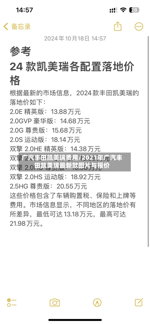 广汽丰田凯美瑞费用/2021年广汽丰田凯美瑞最新款图片与报价-第1张图片
