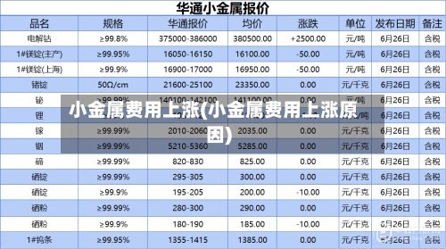小金属费用上涨(小金属费用上涨原因)-第2张图片